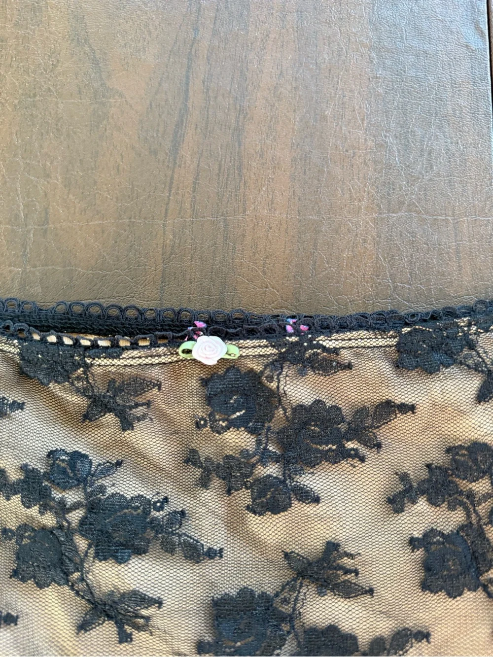 Edikted Black Lace Tiered Mini Skirt over Nude Lining